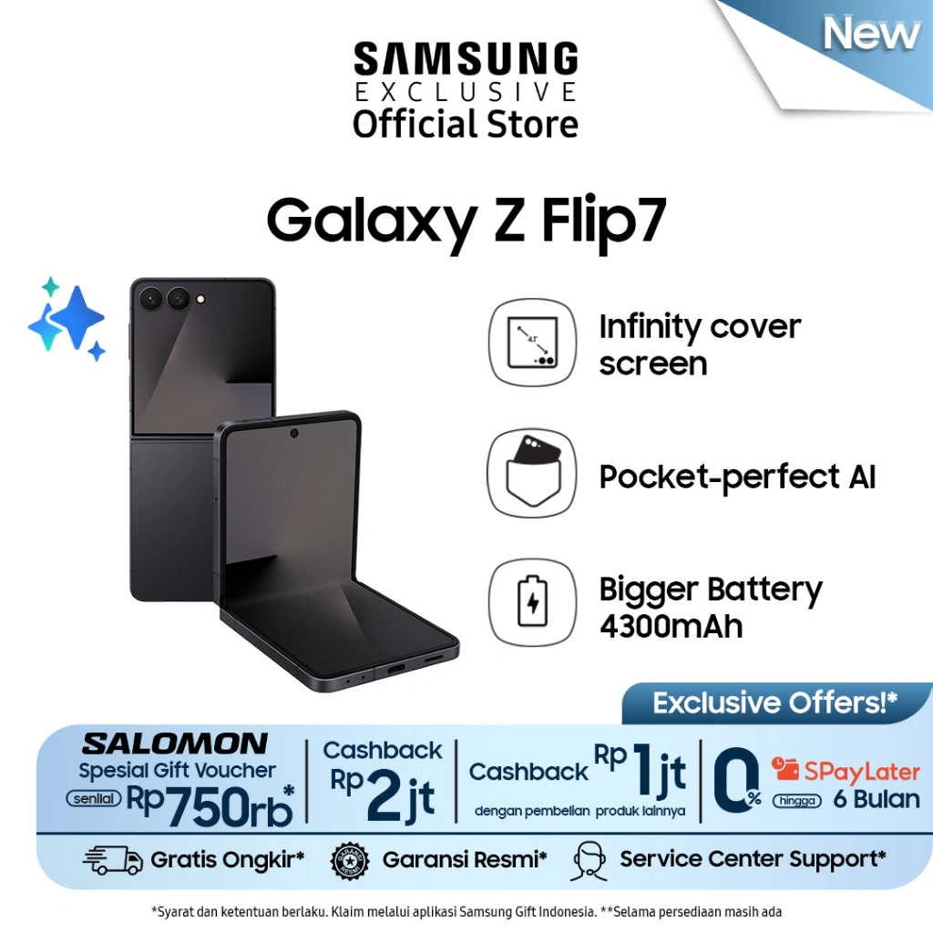 Samsung Galaxy Z Flip7 12/512GB  - Jetblack | Smartphone AI | Hp Lipat | Kamera 50MP | 4300 mAh