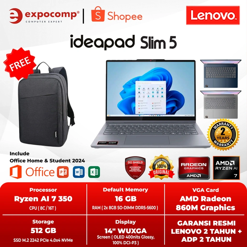 LENOVO IDEAPAD SLIM 5-14AKP10 AYID B1ID AMD RYZEN AI 7-350 16GB 512GB OLED WIN 11 HOME + OFFICE HOME 2024 + M 365 1 YEAR