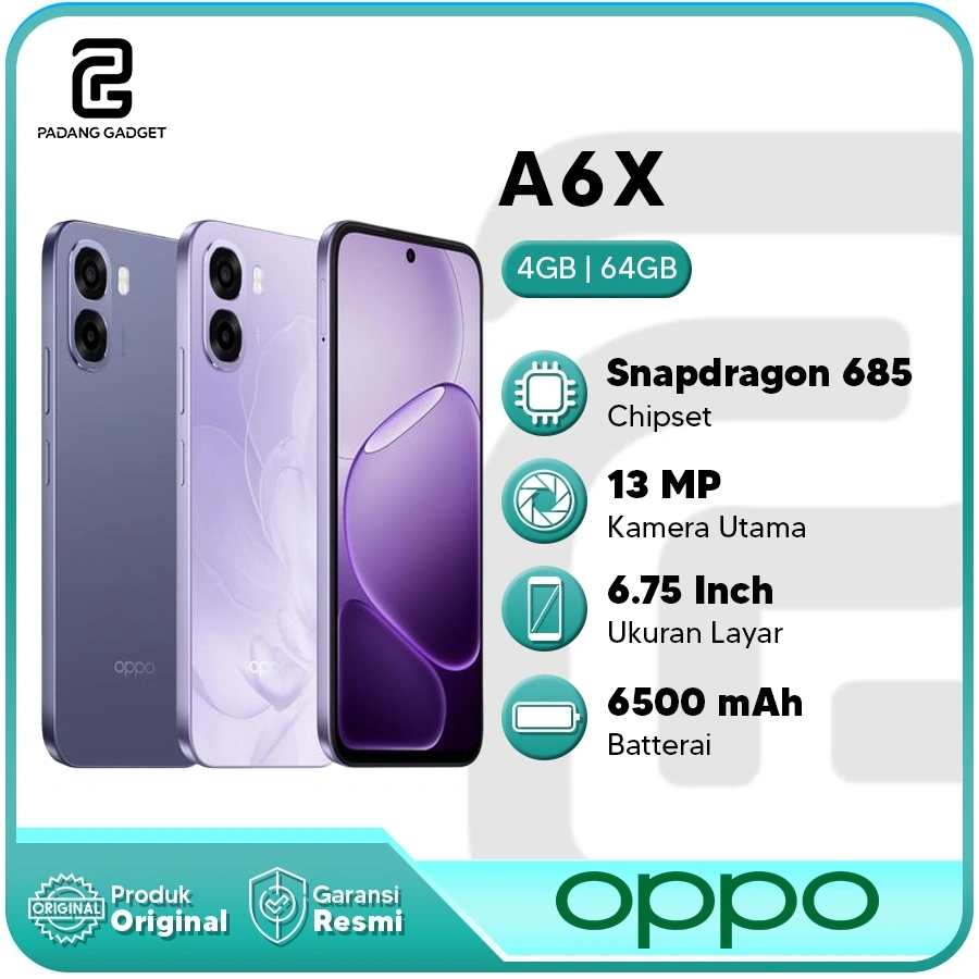 Oppo A6x 4/64GB 4/128GB 6/128GB 6/256GB Hp Android Smartphone Baru Original Garansi Resmi