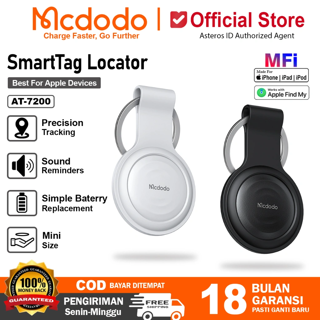 MCDODO Smart Tag Locator Apple Air Tag Bluetooth iOS MFi Support Only Smart Tracker Pelacak Lokasi GPS
