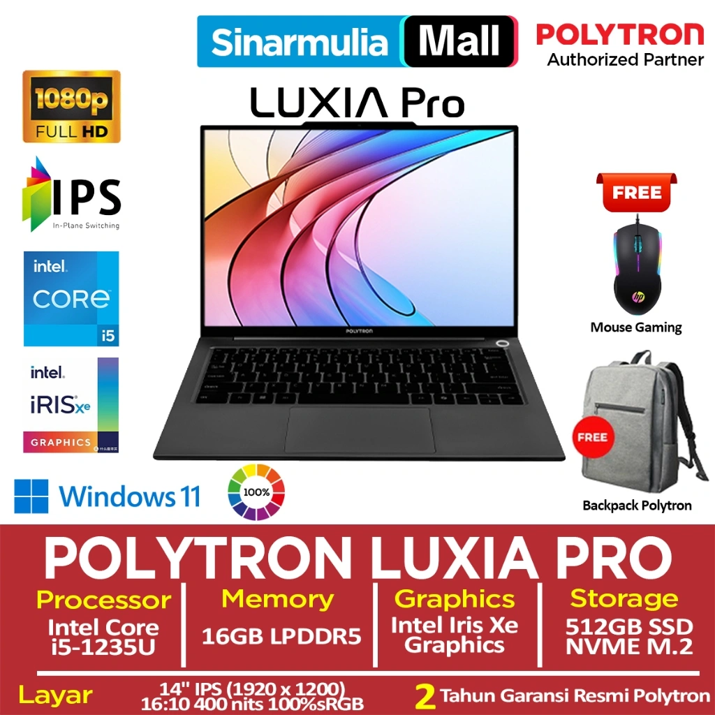 POLYTRON Luxia Pro i5-1235U 512GB SSD 16GB FHD IPS 100%sRGB Win11
