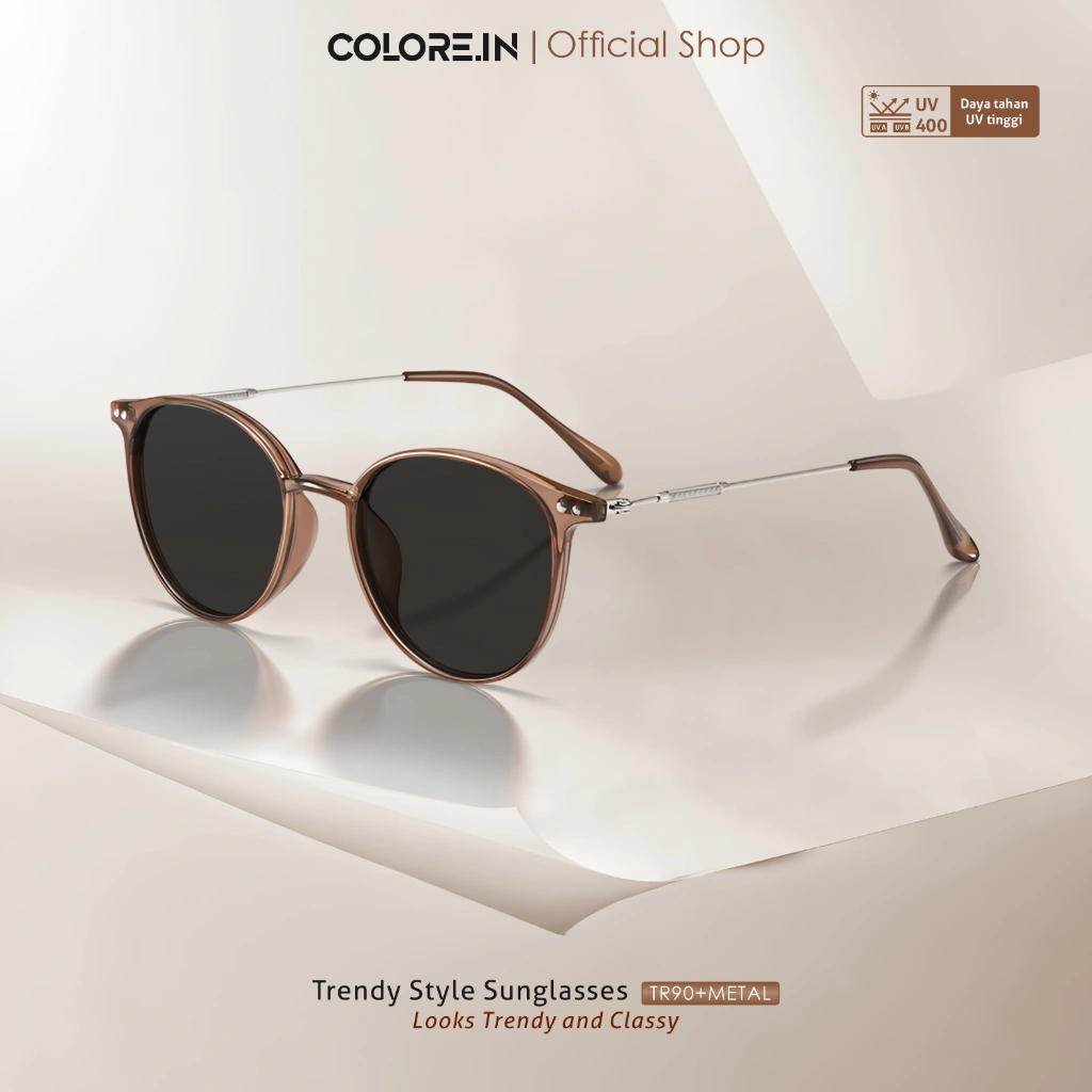 Colore.in Kacamata Hitam Sunglasses Polarized UV400 Bisa Minus Anti Silau Bulat Metal+TR-90  2188s