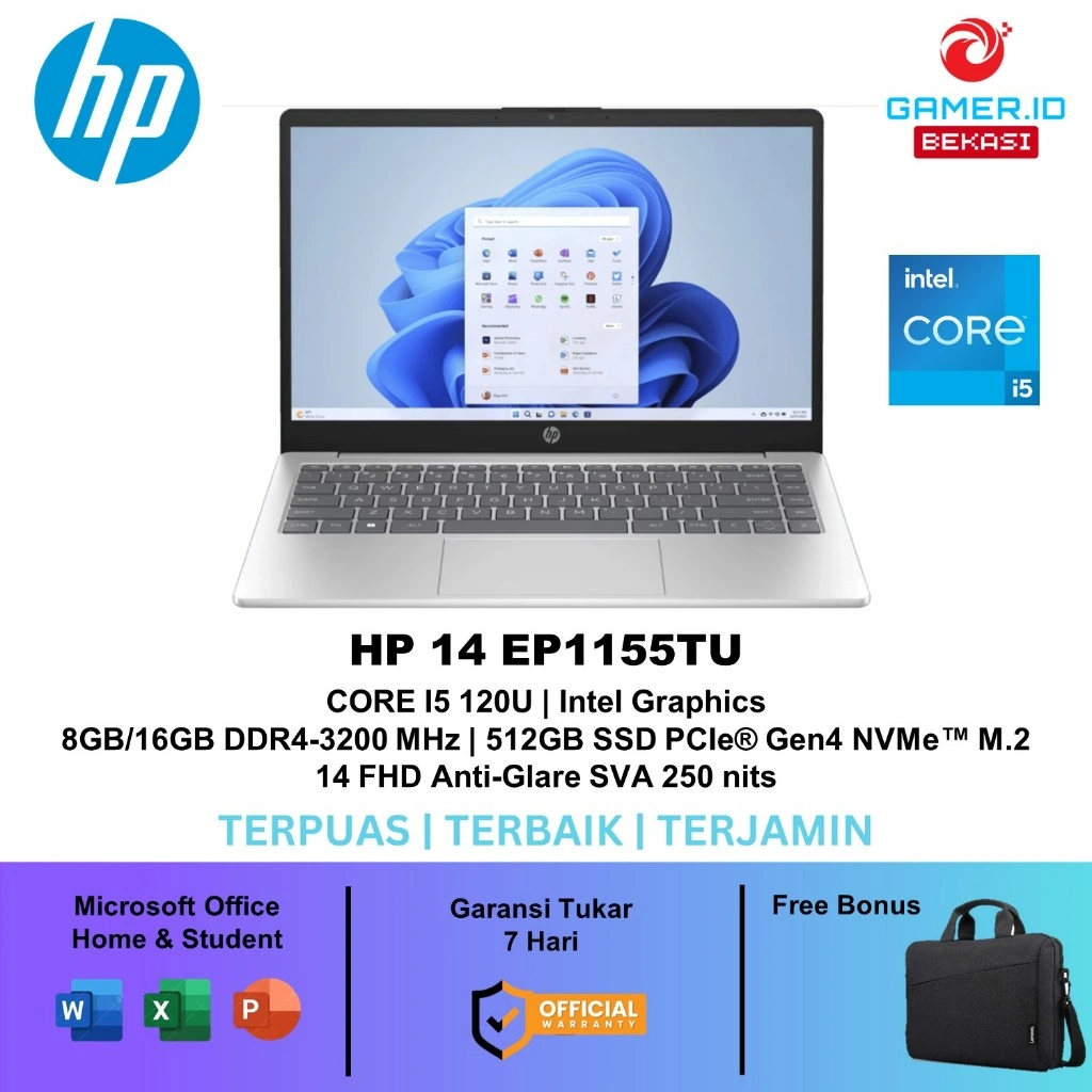 HP 14 CORE I5 120U 16GB 512GB W11+OHS+M365B 14.0FHD COPILOT SLV -EP1155TU