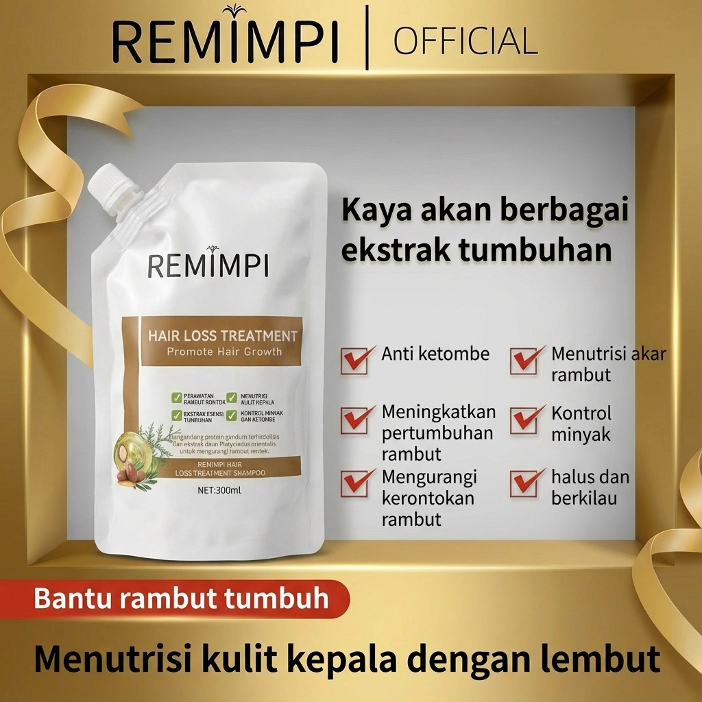 REMIMPI Anti Hair Fall Hair Treatment Shampoo Oil Control Anti-dandruff Anti Hair Loss Anti Rambut Rontok  Ketombe Perawatan  Sampo 300ml