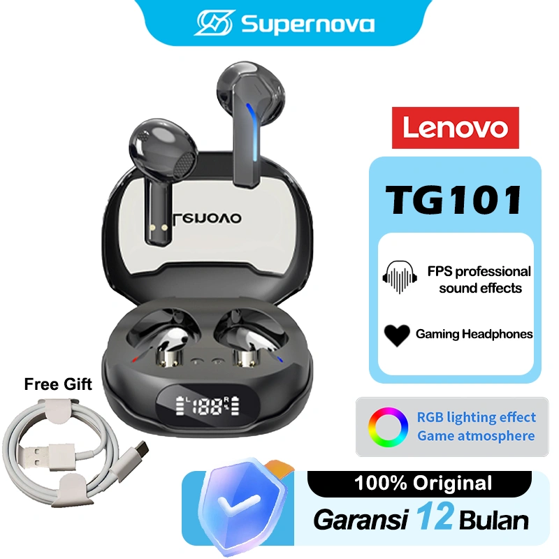 LENOVO Thinkplus TG101 Bluetooth Earphone  RGB Headphone Headset TWS Gaming