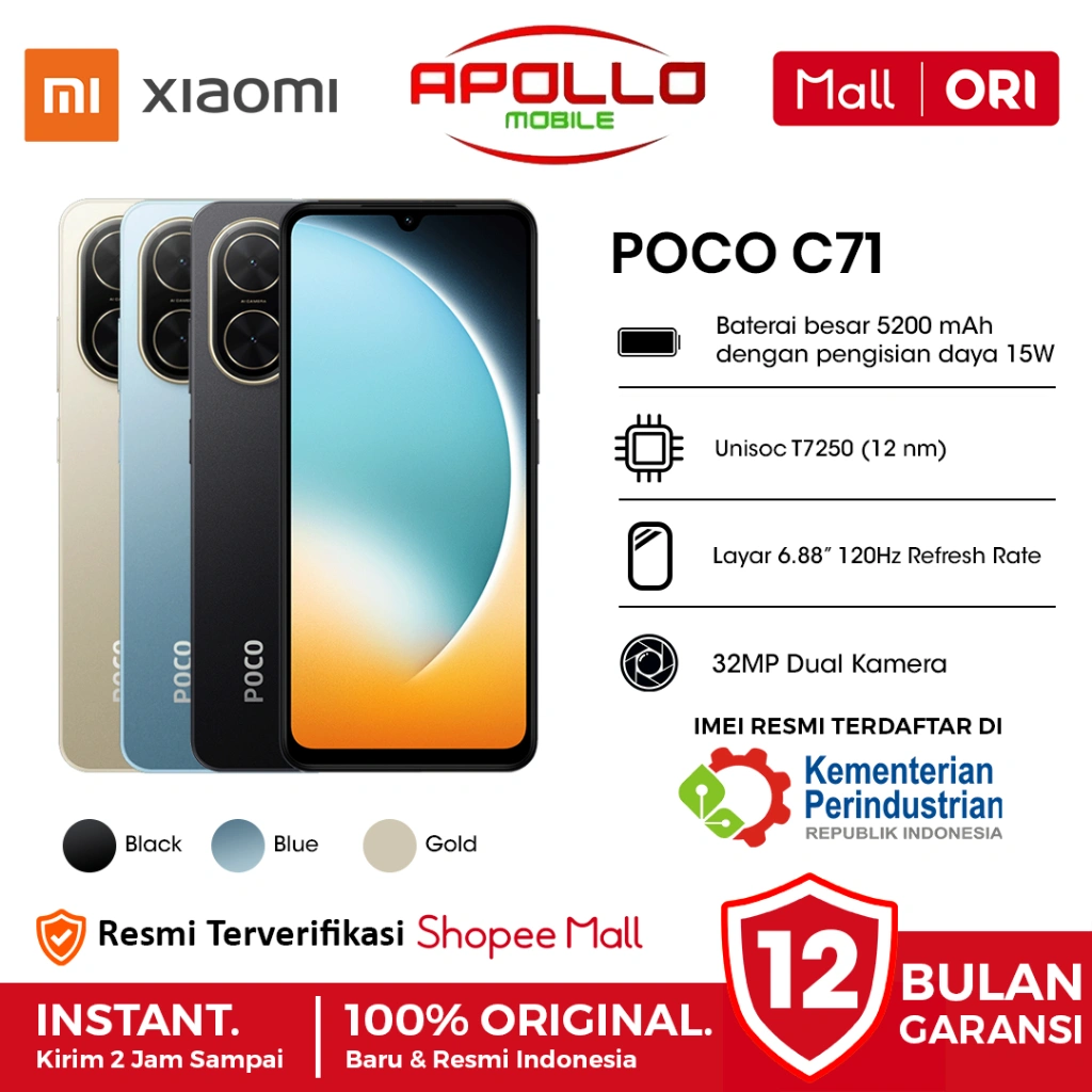 Xiaomi Poco C71 [4GB+128GB] - Garansi Resmi 1 Tahun