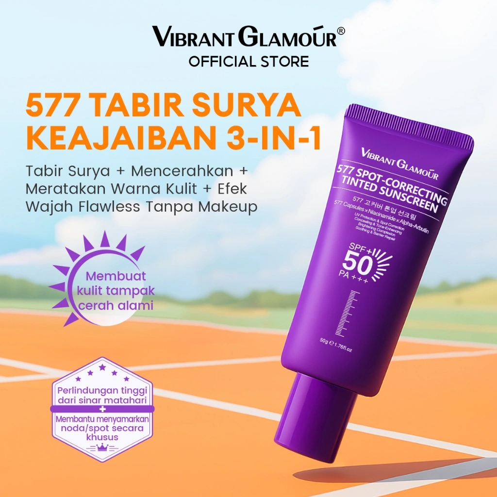VIBRANT GLAMOUR 577 Sunscreen 3-IN-1 Pencerah & Menyamarkan Noda SPF50+ PA+++ Perlindungan Noda Gelap & Coverage Mencerahkan Berwarna  & Perlindungan UV 50g
