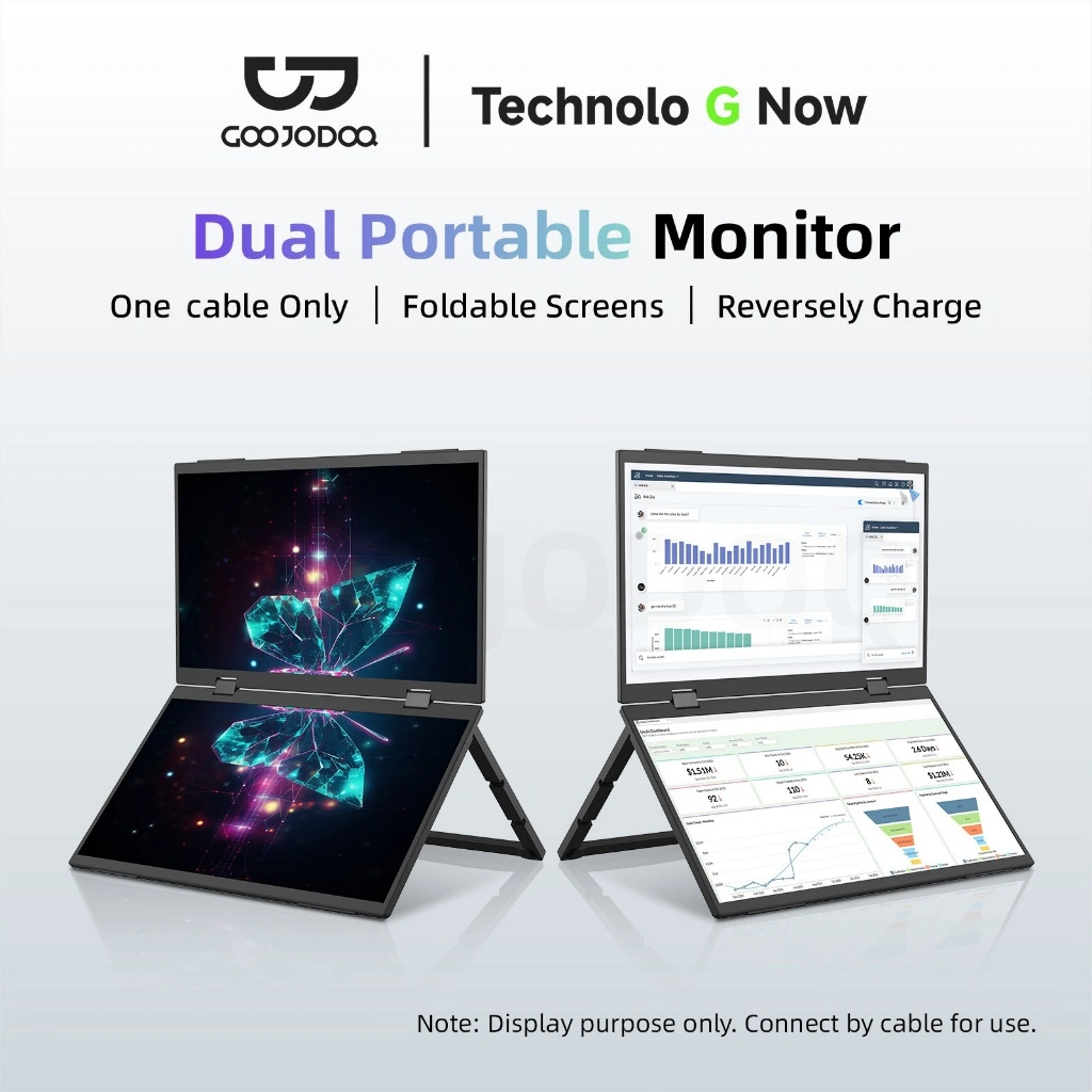 Goojodoq 15.4 inch dual-screen Monitor Foldable 315 degrees Portable 16:9 IPS FHD Display Portable with Folding Stand HD