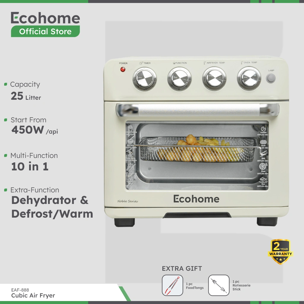 ECOHOME Cubic Air Fryer EAF888 10 in 1 Function 25L Air Fryer & Oven | Defrost Warm & Dehydrator