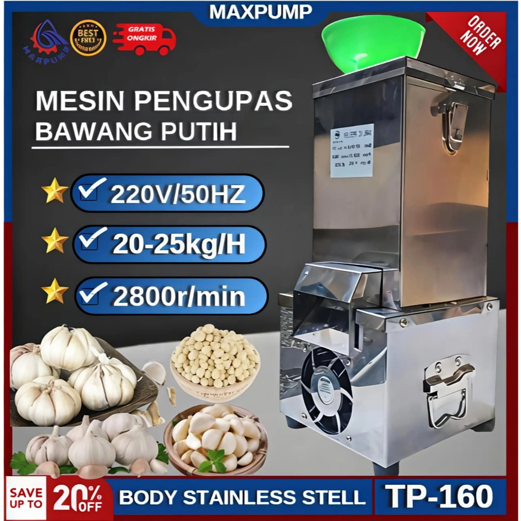 MAXPUMP Mesin Pengupas Bawang Putih Otomatis | 180 Watt, Cocok Dapur & UMKM Kupas Bawang Mesin Kupas Bawang / Pembersih Kulit Bawang / Alat Pengupas Bawang