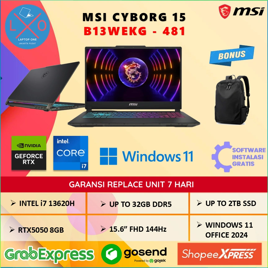 Laptop MSI Cyborg 15 RTX5050 8GB i7 13620H 32GB 2TB 15.6" Full HD 144Hz Windows 11 + OHS 2024