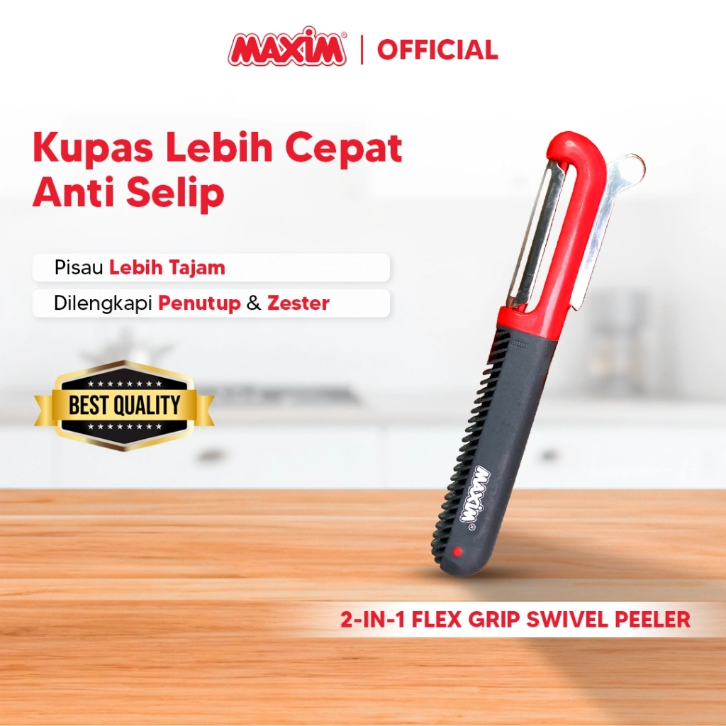Maxim Tools Flex Grip Swivel Peeler 2in1 - Alat Pengupas Sayur / Buah / Bahan Makanan Stainless