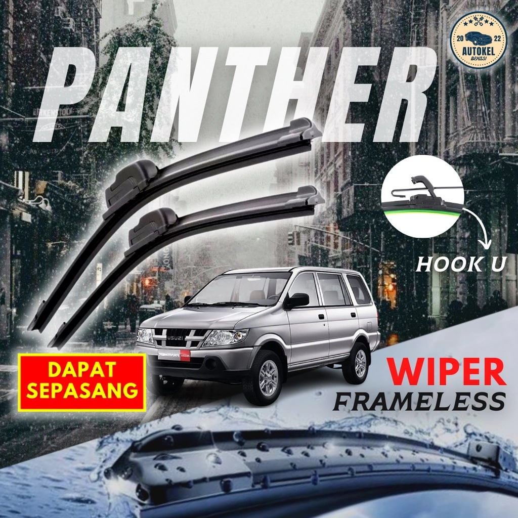 Wiper Frameless Mobil Isuzu Panther 2 Pcs Atau 1 Pasang Kiri Dan kanan Wifer Frameles Tanpa Rangka Besi Model Banana Impor Berkualitas Bahan Karet Tebal Lentur Elegan Mewah Premium