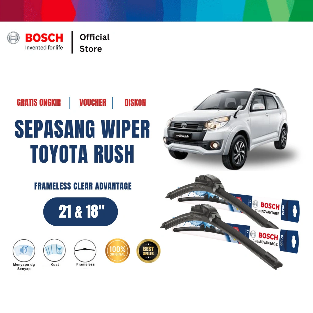 Bosch Sepasang Wiper Mobil Toyota Rush Frameless Clear Advantage 21 dan 18 Inci