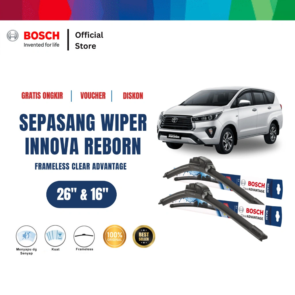 Bosch Sepasang Wiper Mobil Toyota Kijang Innova Reborn Frameless Clear Advantage 26 dan 16 Inci
