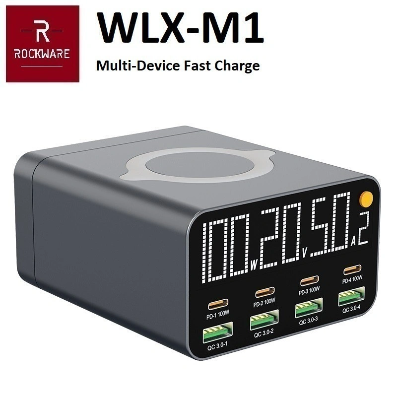 GROSIRUNIK99 ROCKWARE WLX-M1 - Multi-Device Fast Charger 8 USB Port with Wireless Charger - 120W TOTAL POWER