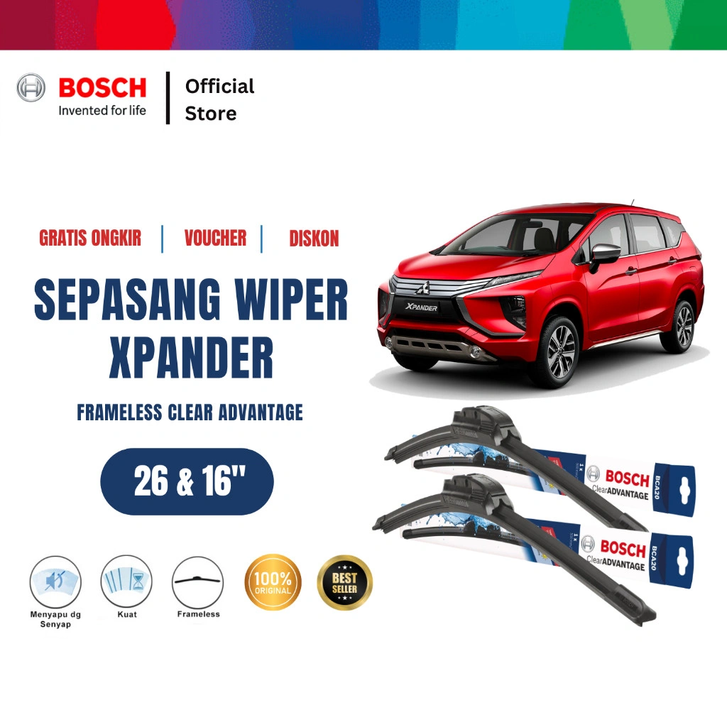 Bosch Sepasang Wiper Mitsubishi Xpander Frameless Clear Advantage 26 dan 16 Inci