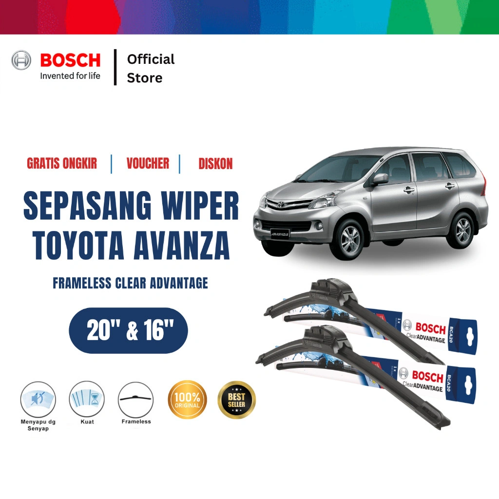 Bosch Sepasang Wiper Mobil Toyota Avanza 2004 - 2012 Frameless Clear Advantage 20 dan 16 Inci