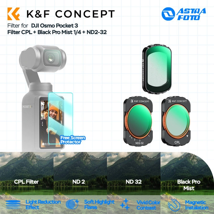 K&F Concept Filter CPL + Black Pro Mist 1/4 + ND2-32 For DJI Osmo Pocket 3 KNF Concept 3-Pack Filters