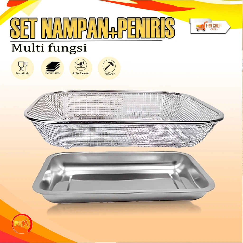 FRN Kitchenware - Nampan Saringan Stainless 1 Set Peniris Minyak Tahan Karat Bahan Stainless Tebal Premium