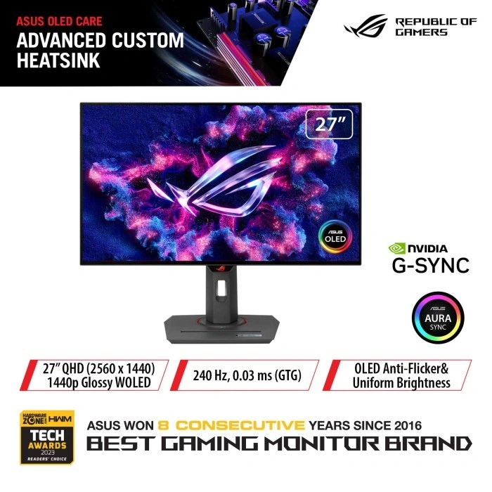 ASUS ROG Strix OLED XG27AQDMG | Gaming Monitor 27Inch Glossy WOLED 240Hz 0.03ms G-Sync