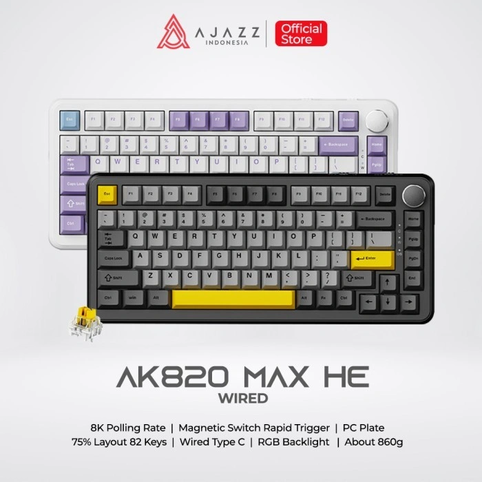 Ajazz AK820 MAX HE 75% Keyboard Gaming Mechanical Magnetic Switch Rapid  Trigger Tap SOCD Wired RGB
