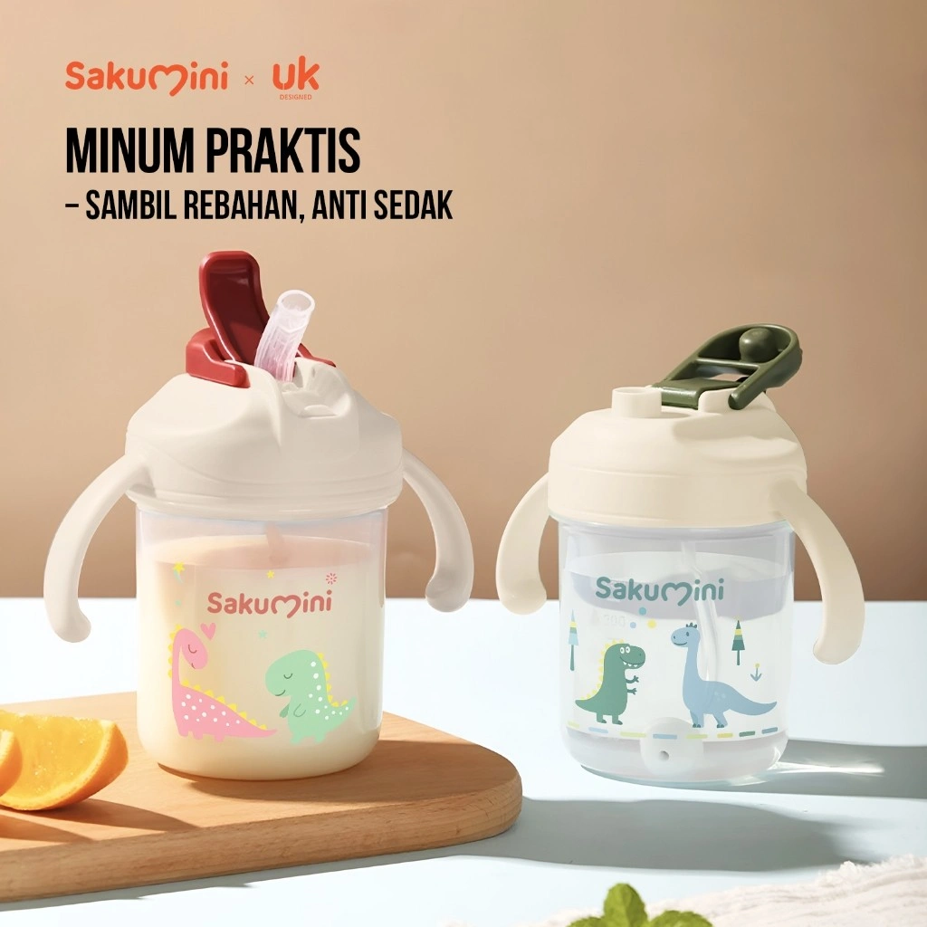 SAKUMINI 3in1 Training Cup | Botol Gelas Minum Sedotan Sippy Cup Anak Bayi Anti Tumpah Lucu BPA Free Aman Food Grade