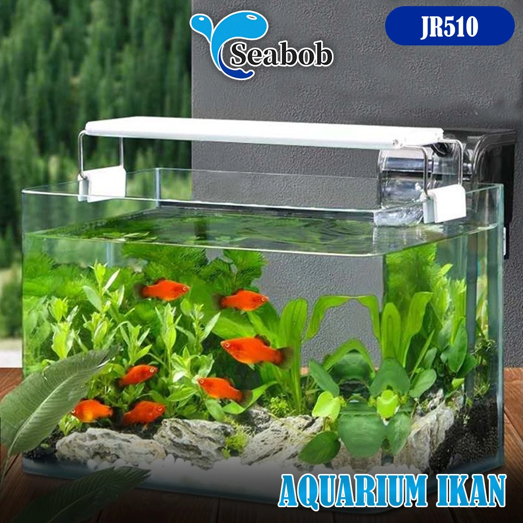 SEABOB Akuarium Ikan JR510 (30/35/40/50/60 cm) Tangki Ikan Mini dengan bahan kaca super bening melengkung