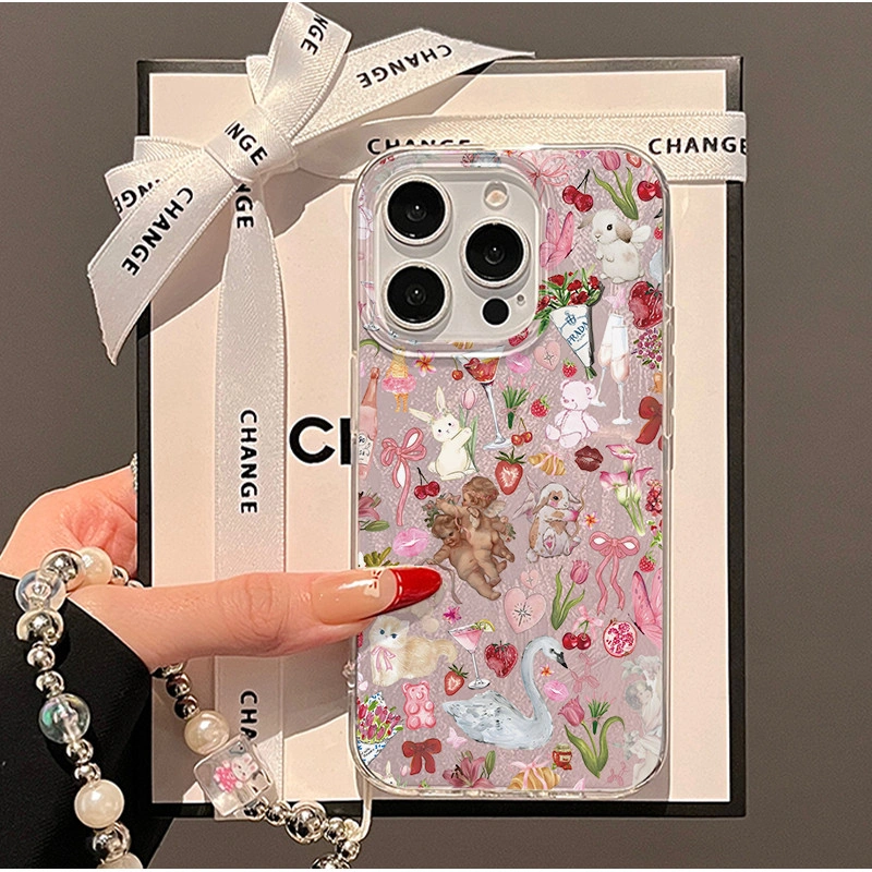 Gelang case hp Berlaku untuk casing ponsel iPhone XR iPhone 11 12 13 Kelinci 14 15 Pro Max Kelincicasing pelindung kerang iPhone 12 Pro terbaru iPhone XS anti jatuh softcase iPhone 14 Plus iPhone 15 PRO MAX iPhone 8 Plus iPhone 7 6 XS Max wanita 471YSK