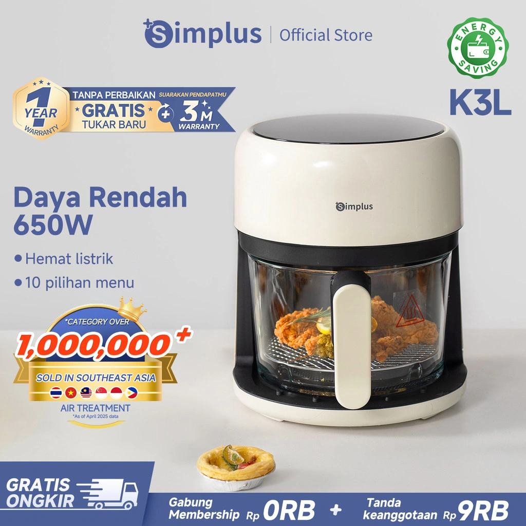 Simplus Air Fryer  Penggorengan Udara Kapasitas 3,5L 360° Panoramic Window Layar Sentuh Multifungsi