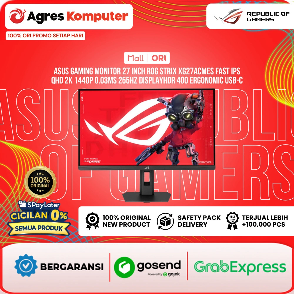 ASUS GAMING MONITOR 27 INCH ROG STRIX XG27ACMES FAST IPS QHD 2K 1440P 0.03MS 255HZ DISPLAYHDR 400 ERGONOMIC USB-C 1Y PERFECT PIXEL+3Y