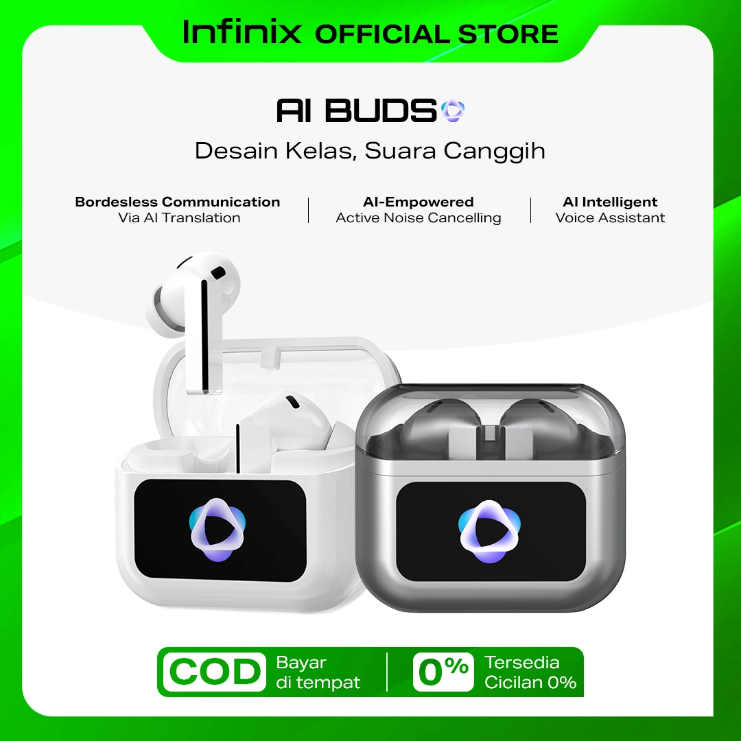 Infinix AI Buds - XE37 - 25 Hour Bluetooth Play Time - 450 mAh - AI Translation - Active Noice Cancelling - IPX4
