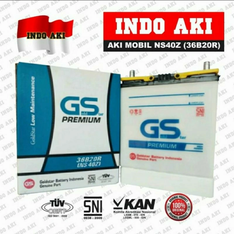 (GS NS40Z) AKI MOBIL NS40Z 36B20R 12V 35Ah AVANZA XENIA RUSH TERIOS GRAND MAX LUXIO ZEBRA APV LUXIO CARRY ATOZ SWIFT ESCUDO SPLASH NEW VISTO MAZDA 3 Gold Star PREMIUM (GS NS40Z)