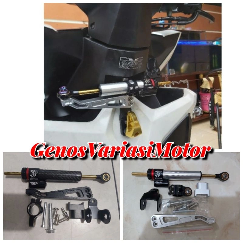 Paket Stabiliser Matris Carbon 16 Click + Breket Steering Dumper Cnc Untuk Bebek dan Matic UNIVERSAL