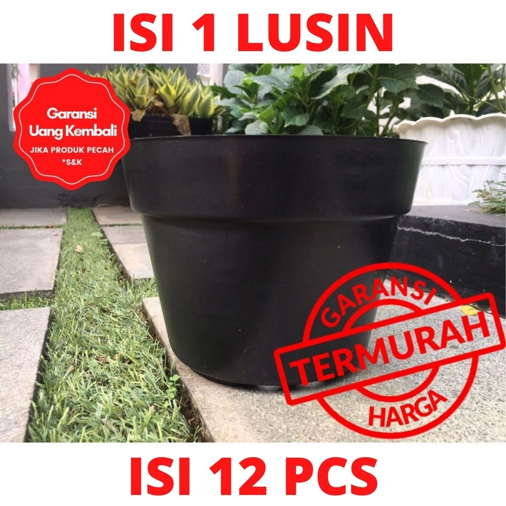 LUSINAN Pot Bunga Murah /Pot Tanaman /Pot Plastik uk 20 CM Hitam  (isi 12 PCS)