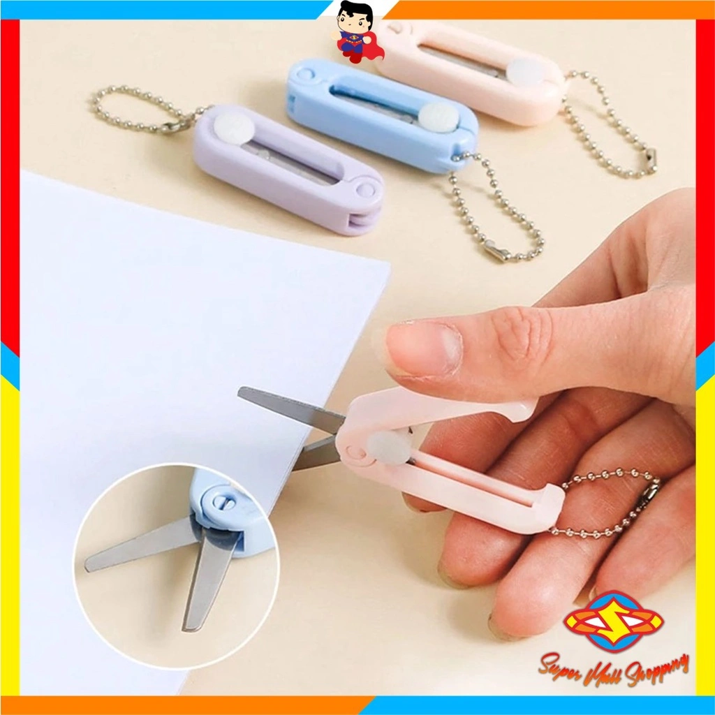 SMS Gunting Lipat mini Portable tarik Stainless Steel Retractable Mini Folding Scissors Pemotong Kertas Paper Cutter lucu