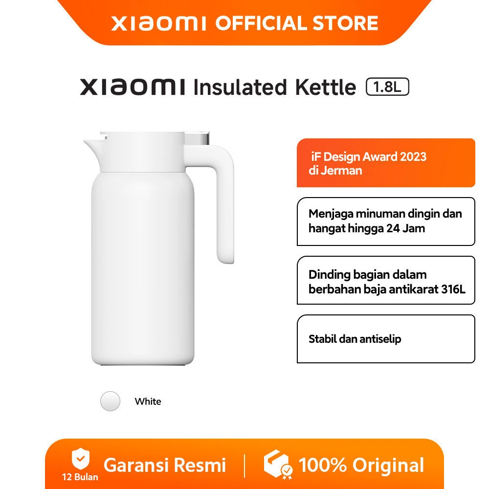 Xiaomi Insulated Kettle 1.8 L | Antikarat 316L | Menjaga suhu panas dan dingin 24 jam | Stabil dan antiselip | Teko tahan panas dan dingin