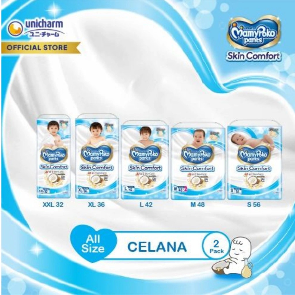 MamyPoko Pants Skin Comfort - Popok Celana - All Size (S-XXL) 2 Packs / 1 Karton - Ultra Jumbo - AMS