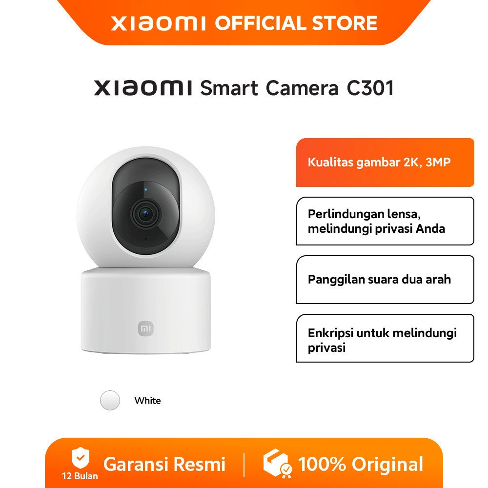 Xiaomi Smart Camera C301| CCTV Indoor | 2K Ultra-clear HD | 3MP | AI Pendeteksi Manusia | Rotasi 360° dan Vertikal 107° | Fitur Call 2 Arah [ Official Store ]