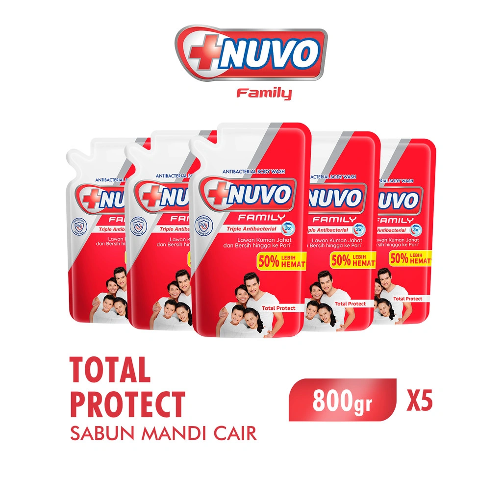 Nuvo Family Sabun Mandi Cair Merah Total Protect Pouch 800 gr x5