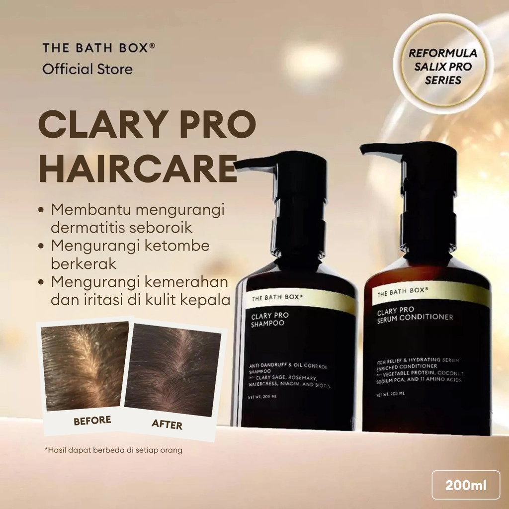 THE BATH BOX - Clary Pro Haircare (Rambut Berketombe, Rambut Berminyak, Kulit Kepala Iritasi, Dermatitis Seboroik, Salix Pro, Shampoo Natural, Non SLS, Conditioner Natural, Bebas Silikon)