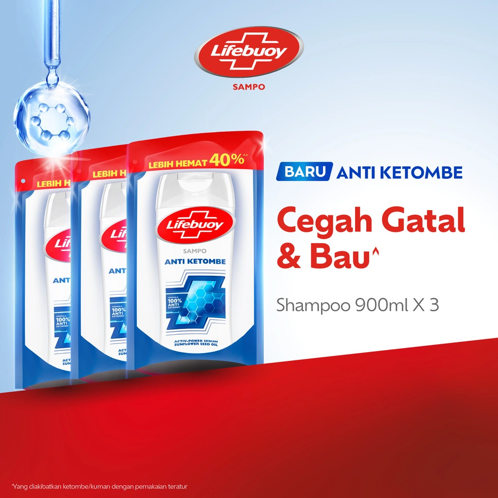 Lifebuoy Shampoo Anti Ketombe, Anti Dandruff Lawan Kuman Penyebab Ketombe - Cegah Gatal & Bau 900ml x3