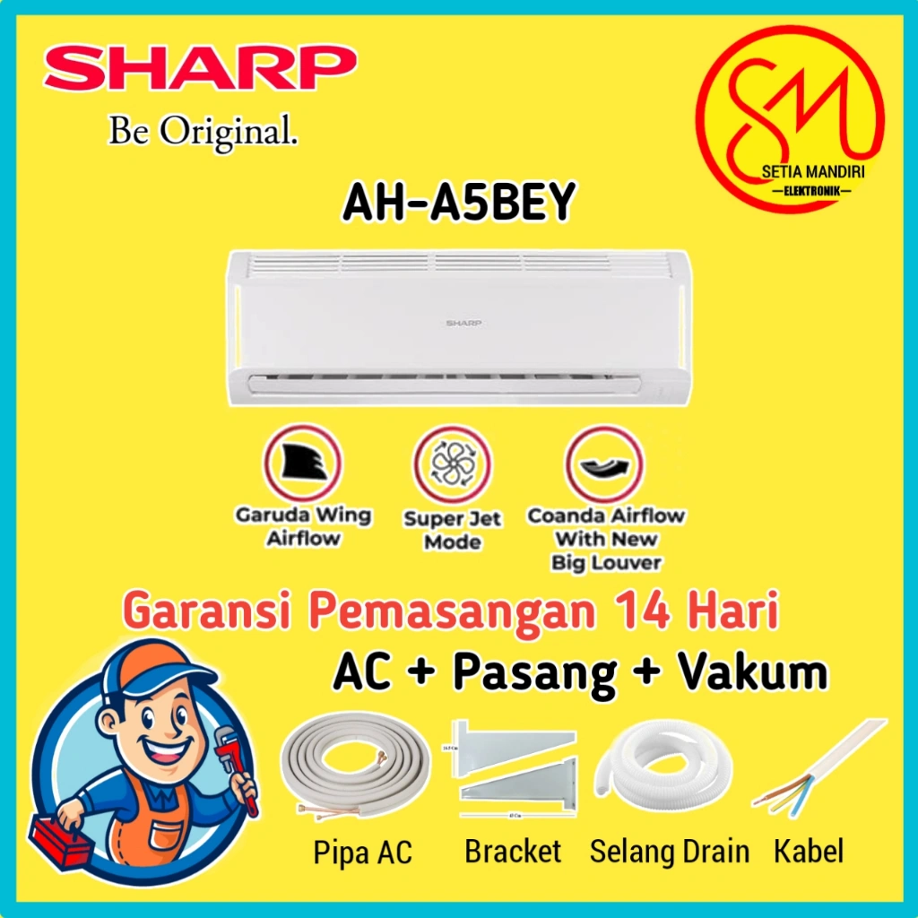 AC SHARP 1/2 PK AHA-05BEY/05BBY MURAH AH05BEY STANDARD PASANG PEMASANGAN AC AH-A5BEY