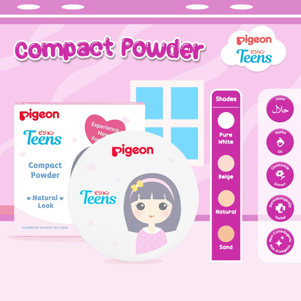 PIGEON Teens Compact Powder Natural Look 14Gr / Bedak Padat Remaja