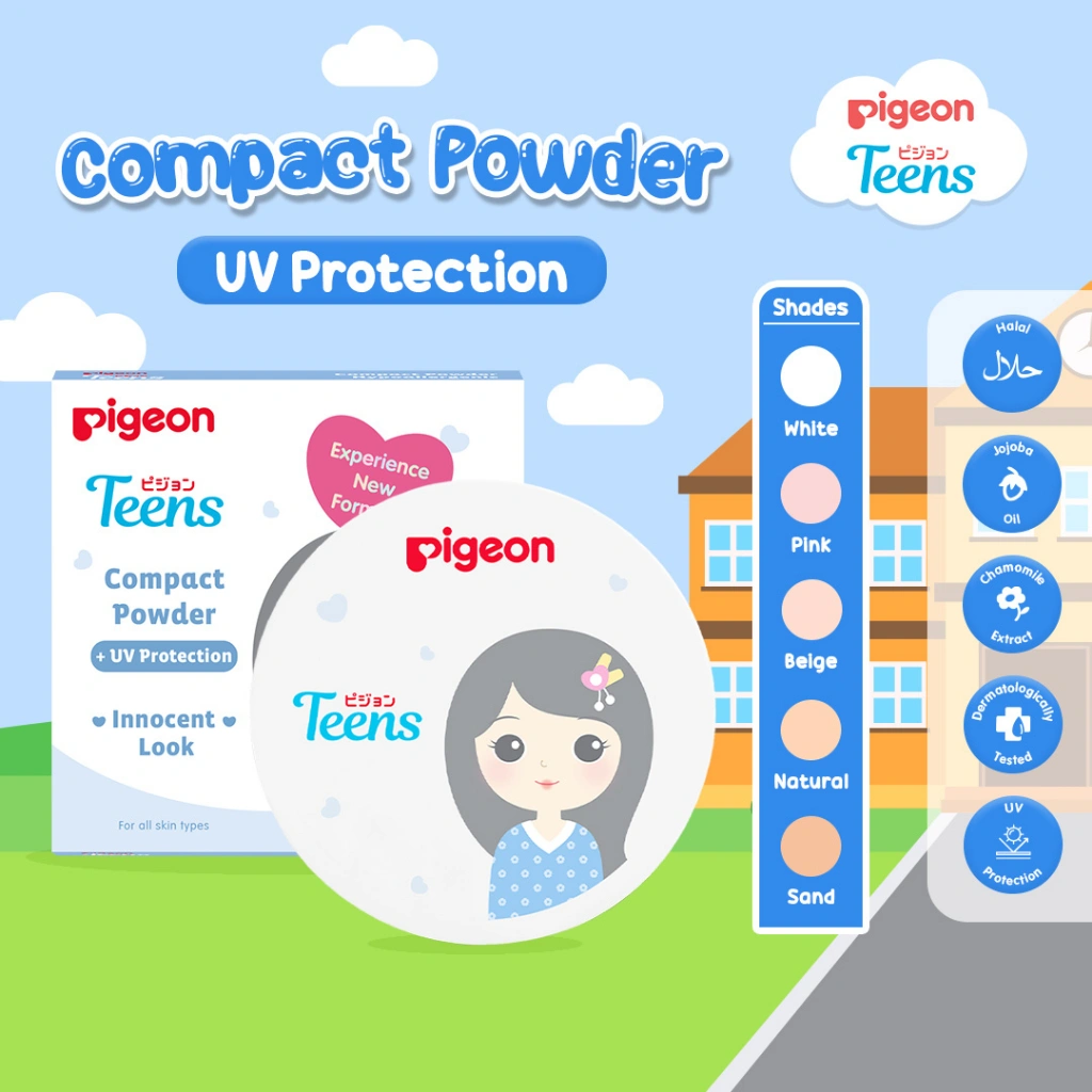 PIGEON TEENS COMPACT POWDER+UV Protection 14gr | Bedak Padat Remaja | Natural Finish Look| Hypoallergenic