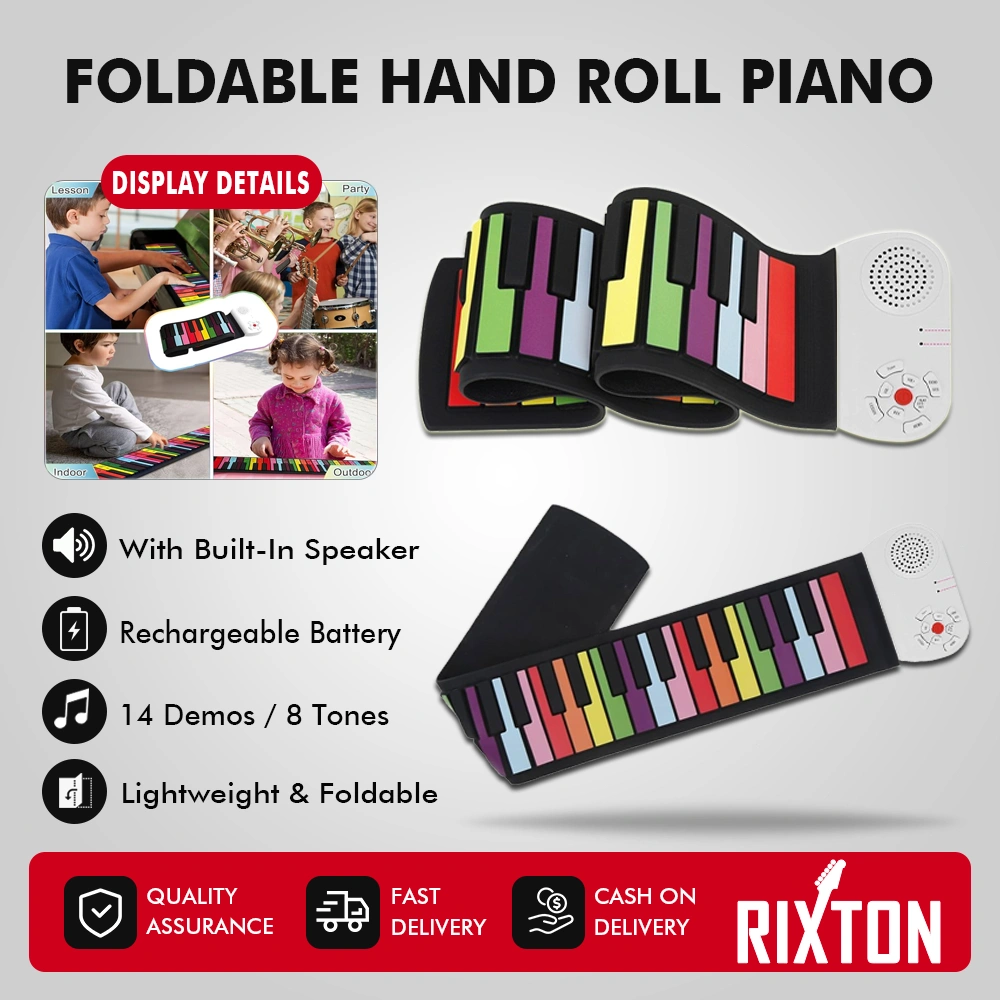 RIXTON 49 Key Rainbow Hand Roll Piano Portable Foldable Multi-function USB Electronic Piano Pemula Berlatih Bermain Piano Elektronik