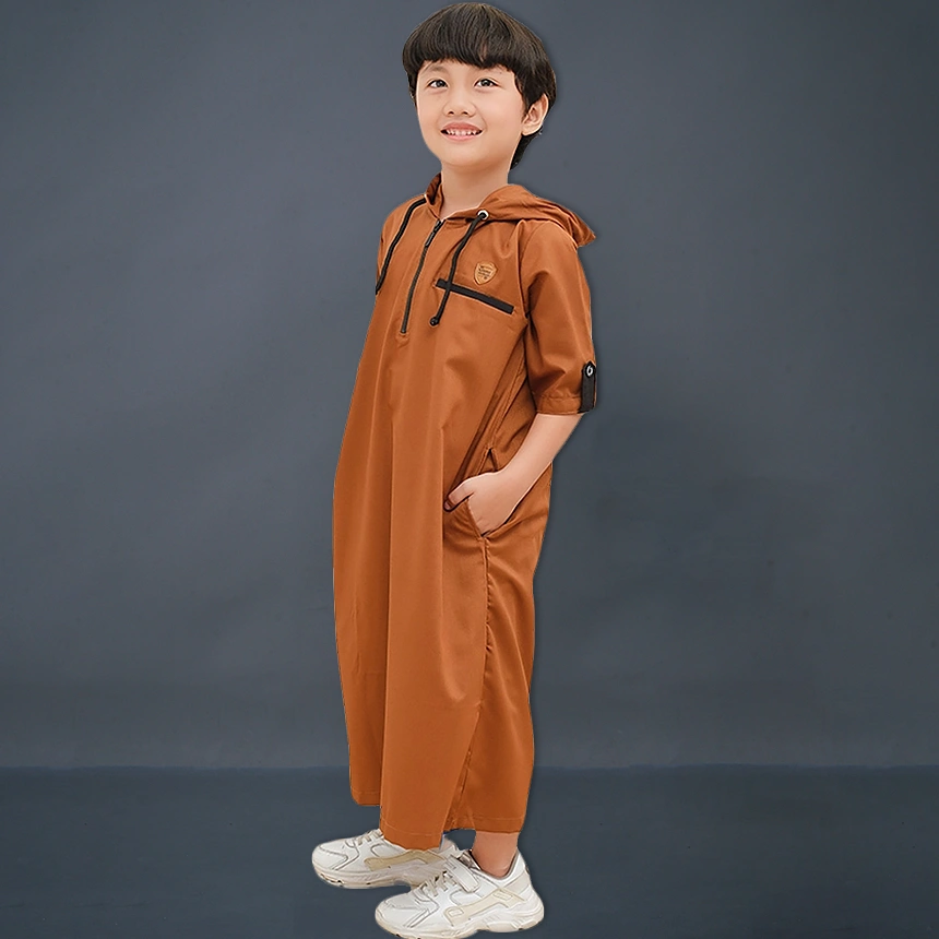 Kawan Muslim - Jubah Gamis Hoodie Anak Laki Laki Lengan Pendek Premium Terbaru Bahan Adem