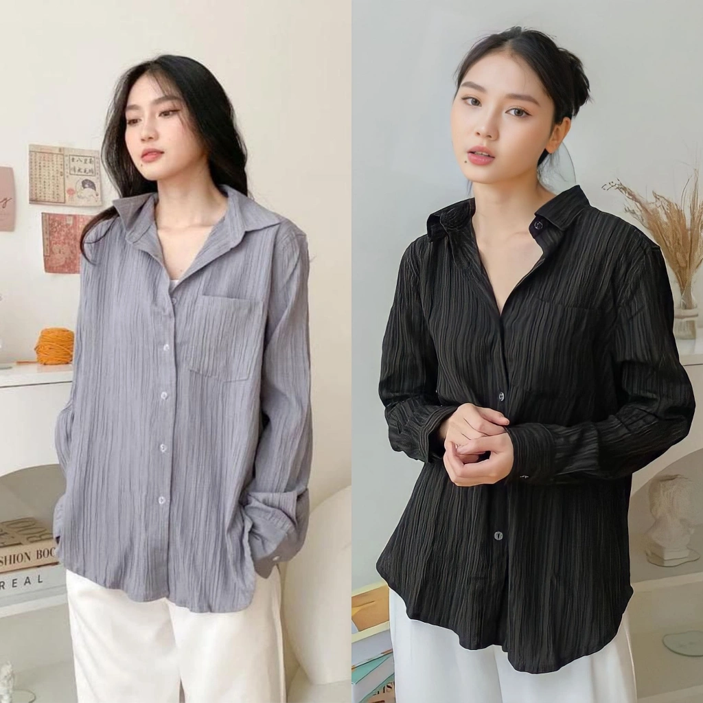 DEEPA Luna Shirt - Kemeja Wanita Basic Lady Crush Oversize - Kemeja Polos Baby Crush Jumbo - Atasan Kemeja Viral