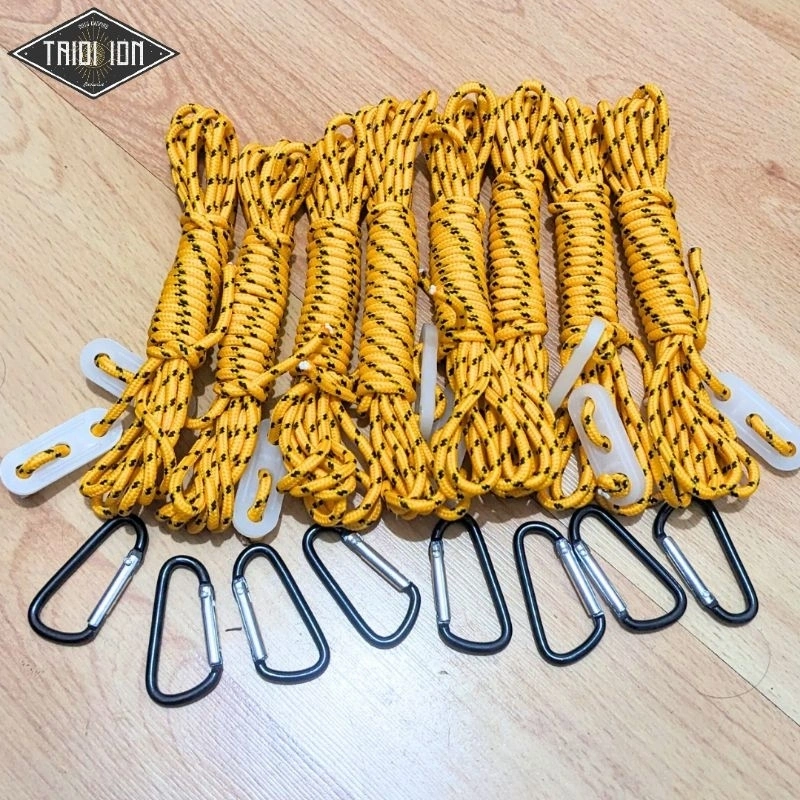 8 Set Tali Prusik 3mm panjang 3 meter + stopper glow in the dark