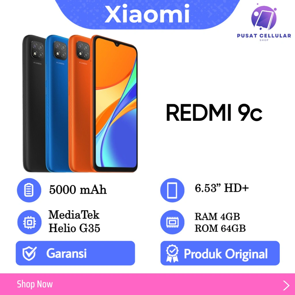 READY STOK!!! Xiaomi Redmi 9C 4/64GB Smartphone >> FULL SET